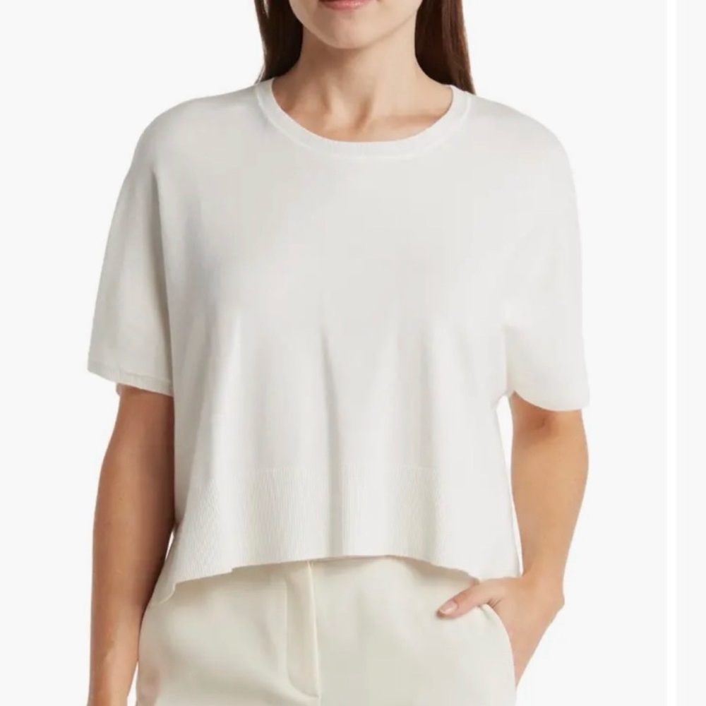 Splendid Top Womens Medium White Jette Crop Knit Crew Neck Oversized Sweater